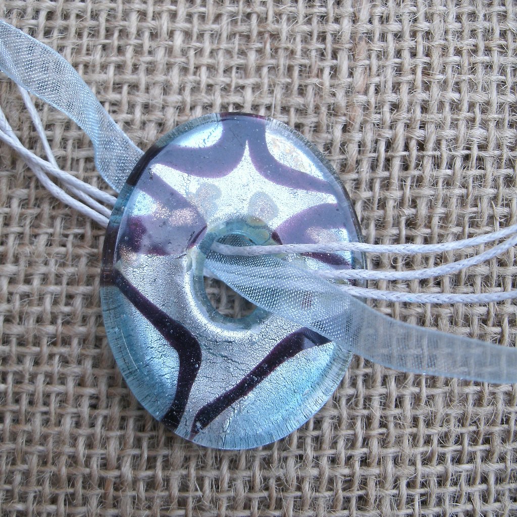 Murano Glass Blue Oval Pendant Necklace
